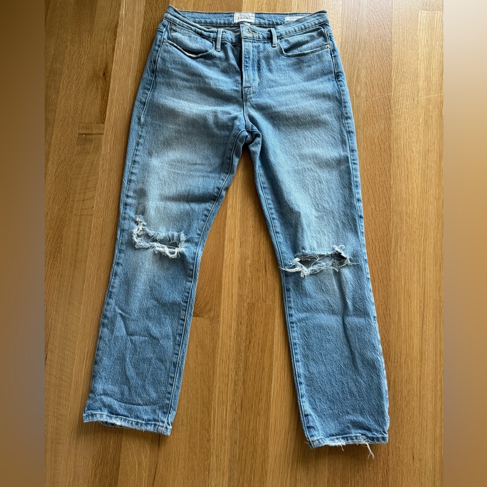 Frame Denim Ripped Le High Straight Blue Jeans